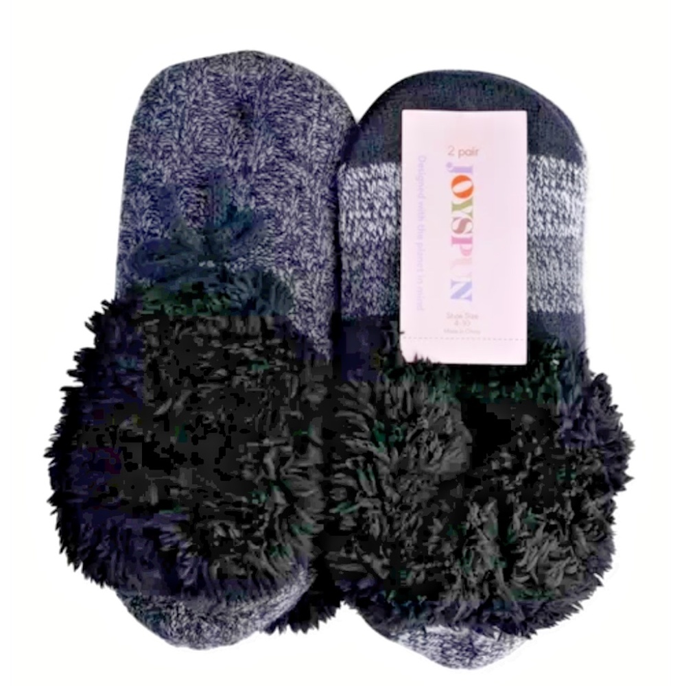 Joyspun Women's Knit Slipper Socks, 2-Pack, Black and Gray Shoe Size 4-10 NWT